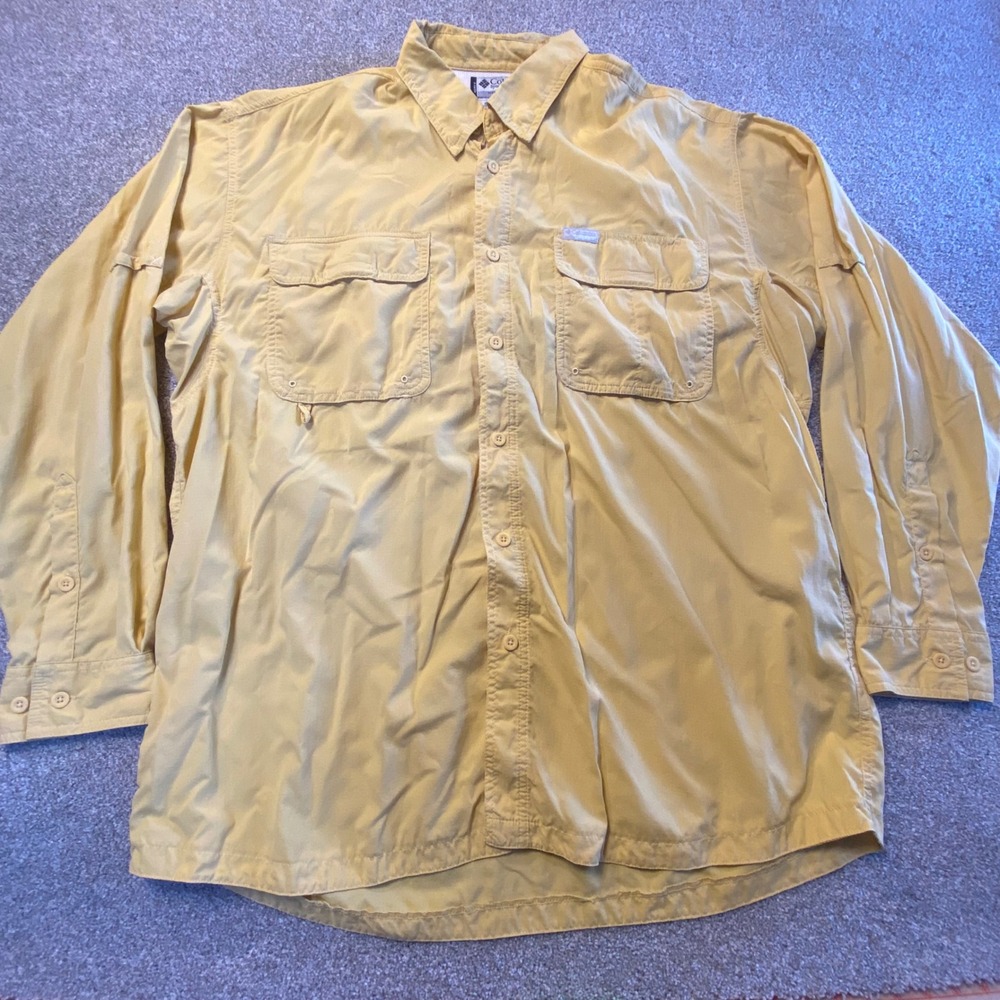 Columbia GRT Mens XL Yellow Long Sleeve Fishing Hiking Shirt Ripstop Ventilated